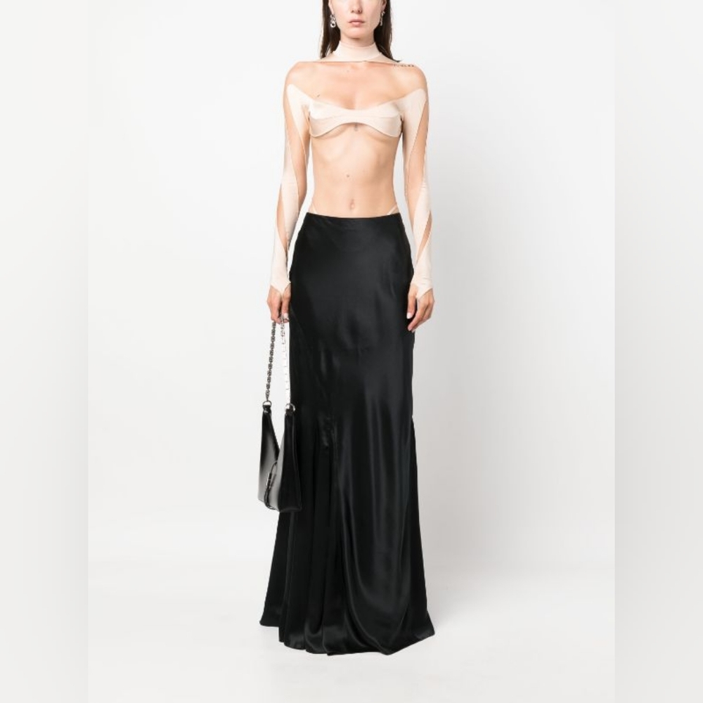 MUGLER Mesh Panelled Body Nude FR 44 US 12 XL Org $870